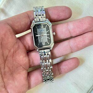 2000s vintage style black face cute rectangle stainless steel quartz wat…